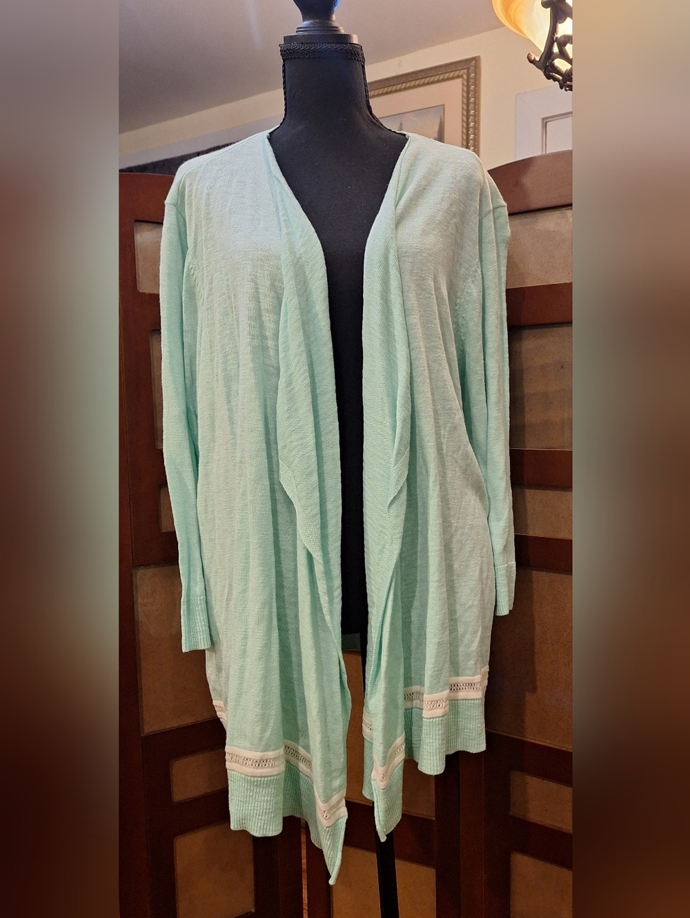 CJ Banks Mint Open-Front Lightweight Cardigan